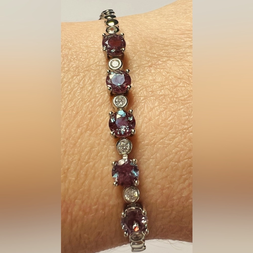 BAL1  2.5CT Genuine Russian Alexandrite Bracelet Rhodium plated Sterling Silver